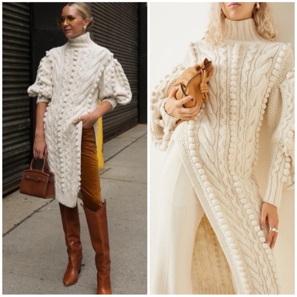 ULLA JOHNSON Frida Cable Knit Tunic Cream Wool Sweater Dress SZ XS/S - Picture 2 of 11